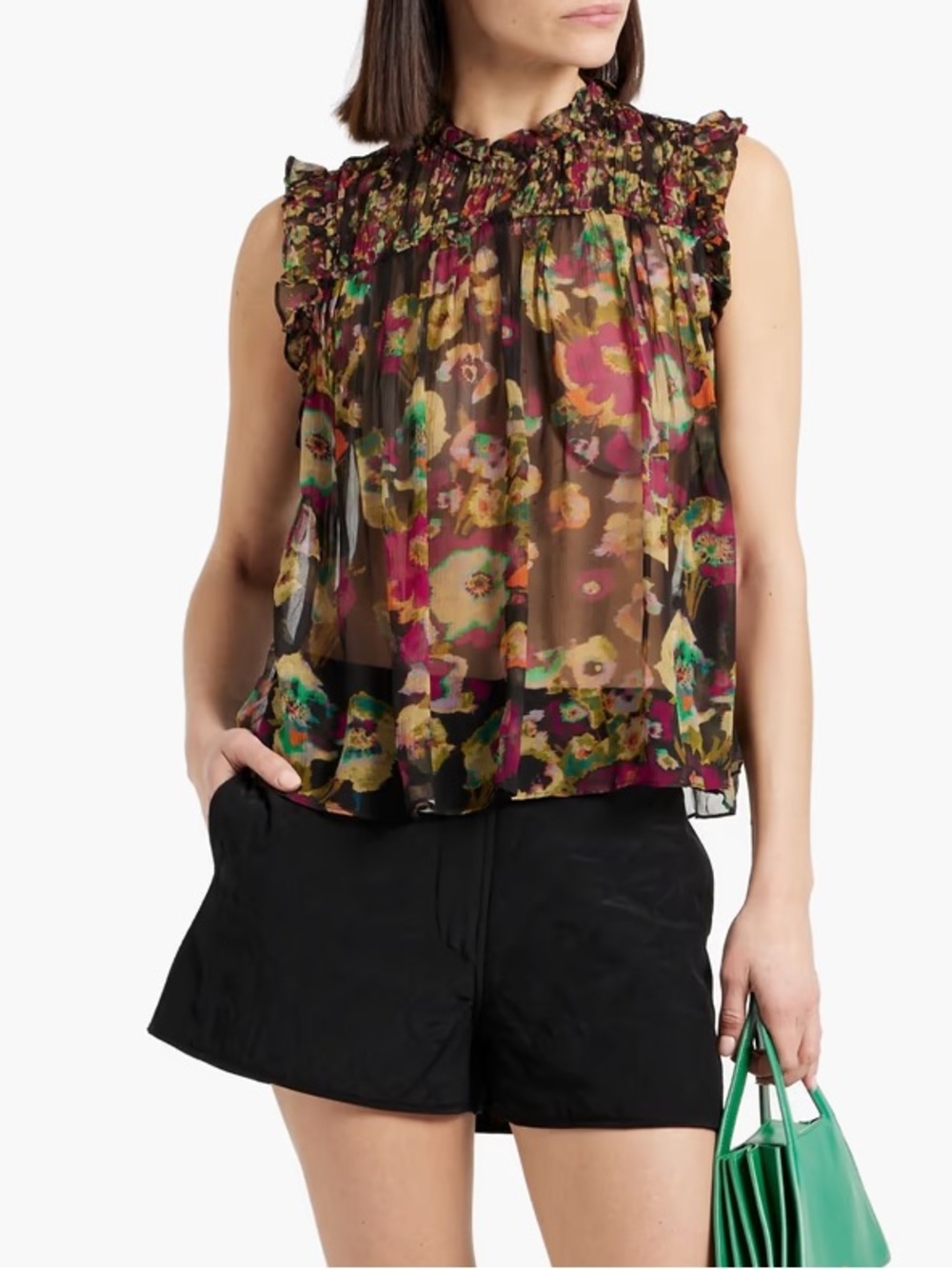 Ulla Johnson Georgina ruffled printed silk-georgette top sz 2